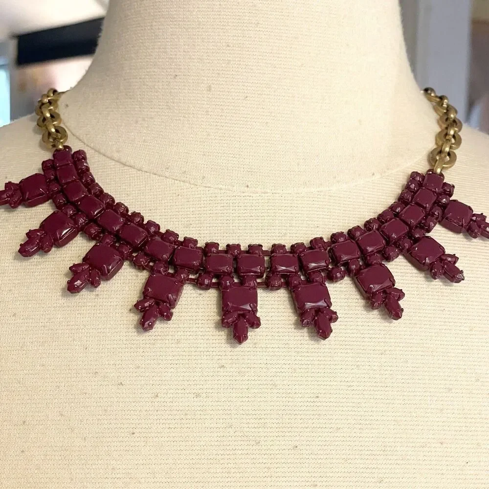 J. Crew Gold Brass Purple‎ Statement Necklace Boho Dressy Art to Wear